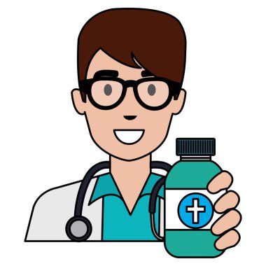 Doktor adam ile tıp şişe karakter