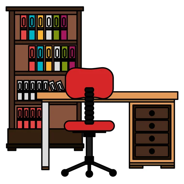 Офісне робоче місце з столом і стільцем сцена — стоковий вектор
