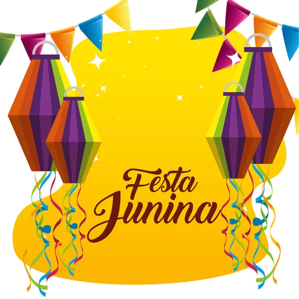 Banner festa con lanterne per festeggiare festa junina — Vettoriale Stock