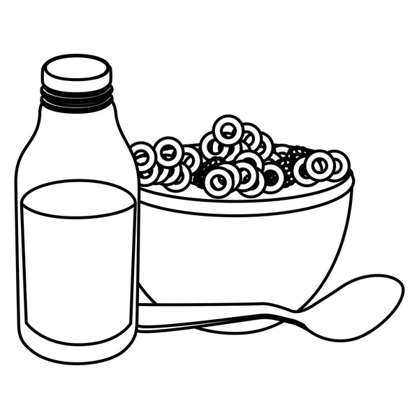 Botella de leche con cereales — Vector de stock