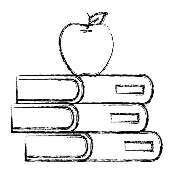 Livres pile scolaire avec des fruits de pomme — Image vectorielle