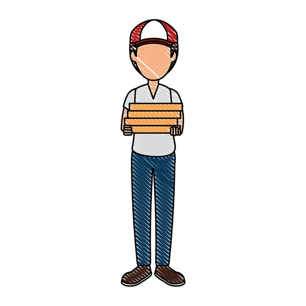 Delivery worker with pizza boxes avatar character — Stock Vector