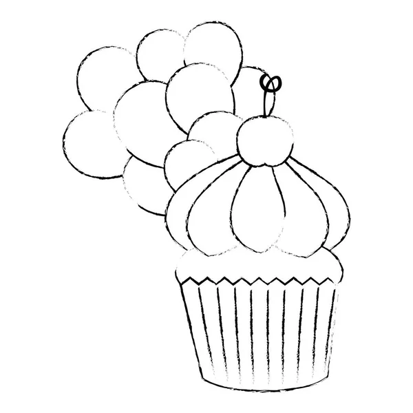 Balonlar helyum ile tatlı cupcake pasta — Stok Vektör