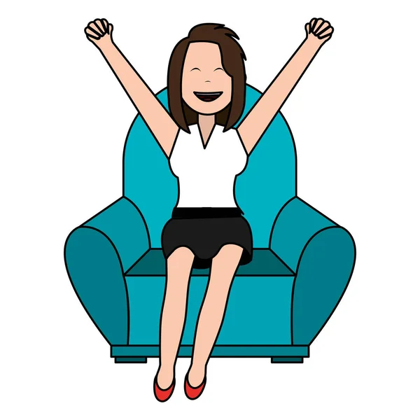 Felice donna d'affari rilassata sul divano — Vettoriale Stock