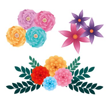 yaprakları ile egzotik gül ve çiçekler ayarlamak