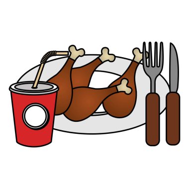 çatal kaşık ve soda ile Tavuk uyluk