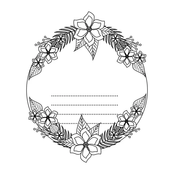 Кругла листівка з квітами та прикрасою листя — стоковий вектор