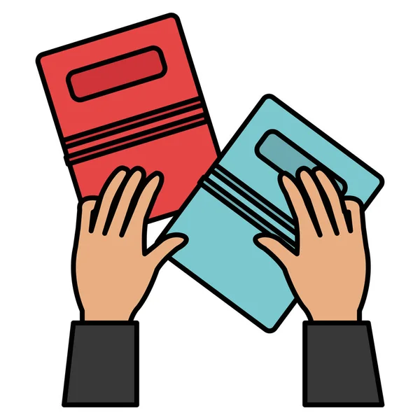 Mani con documento cartaceo — Vettoriale Stock