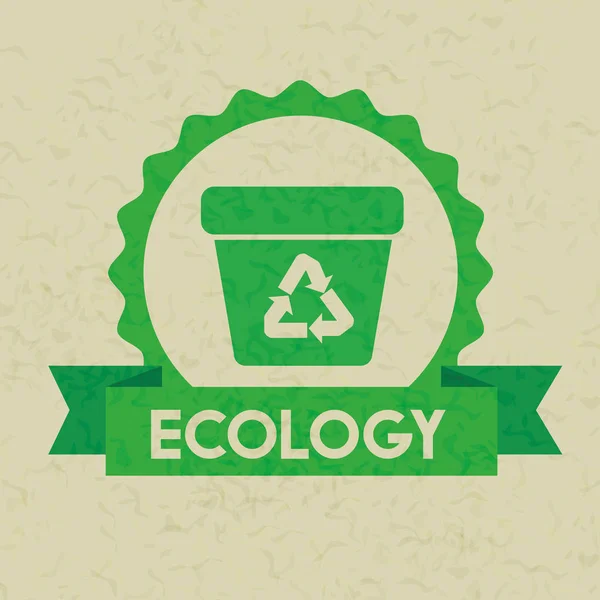 Etykieta z ekologii recyklingu kosza i wstążki — Wektor stockowy