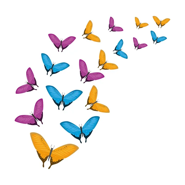 Grupo de hermosas mariposas volando — Vector de stock