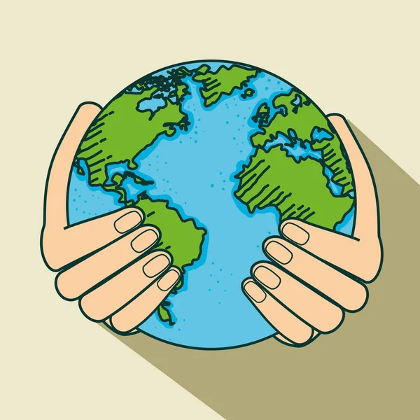 Hand with ecology planet to earth day — Stock Vector