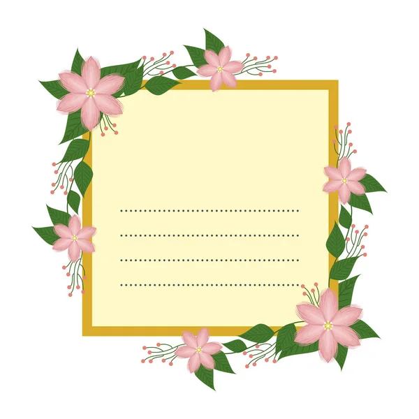 明信片与鲜花和叶子装饰 — 图库矢量图片