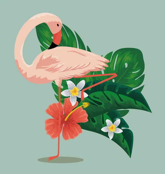 Flamboyant exotique aux fleurs et feuilles tropicales — Image vectorielle