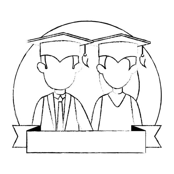 Pareja estudiantes graduado caracteres — Vector de stock