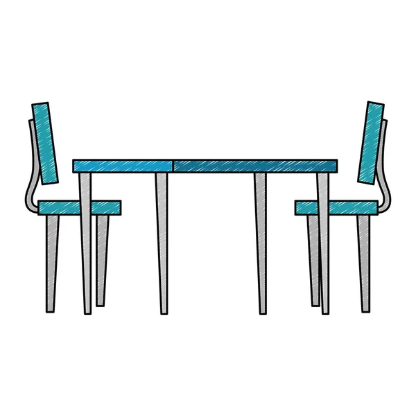 Mesa de madera con sillas — Vector de stock