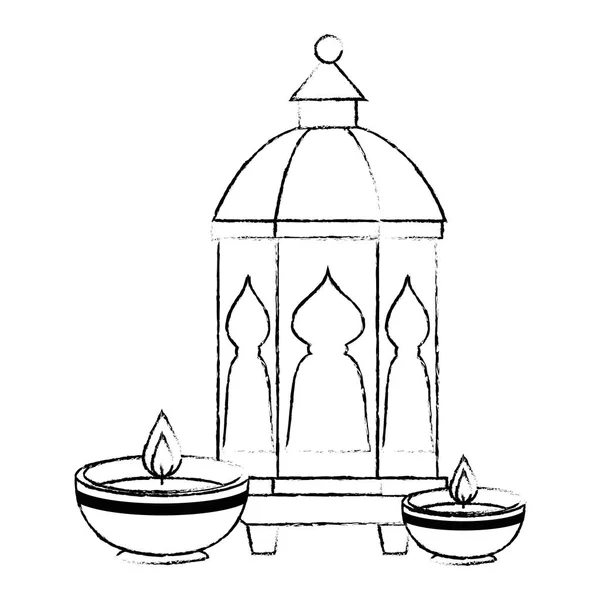 Лампа и свечи украшения Рамадан Карим — стоковый вектор