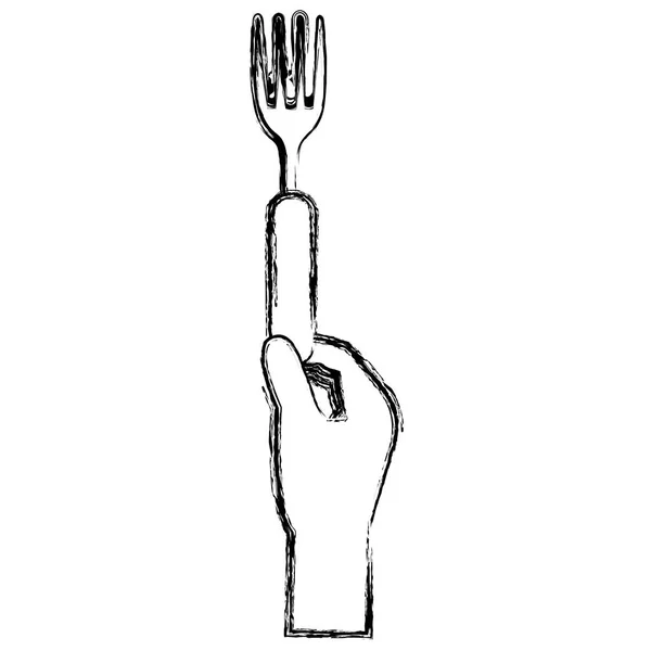 Hand met vork bestek — Stockvector