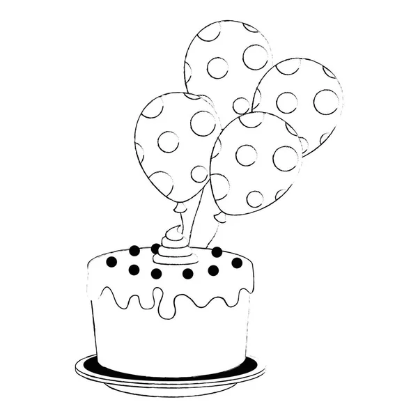 Сладкий и вкусный торт с воздушными шарами гелий — стоковый вектор