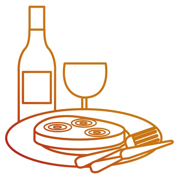 Вкусная ветчина в блюде с вином — стоковый вектор