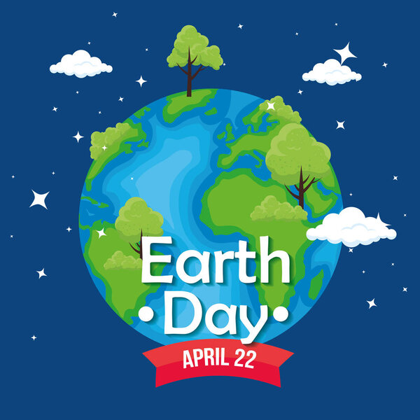 Планета с деревьями и облаками в день Земли
