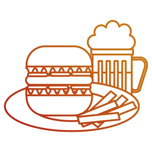 Delicious burger with beer and french fries — Stock Vector