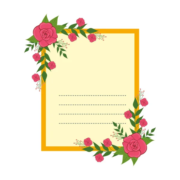 Ansichtkaart met rozen en Bladeren decoratie — Stockvector