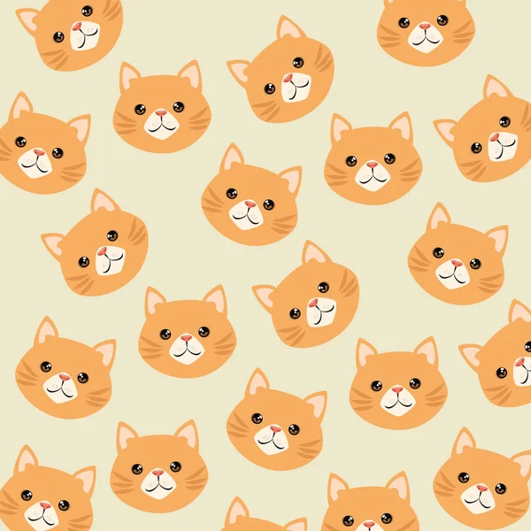 Niedliche Katzen Köpfe Muster Zeichen — Stockvektor