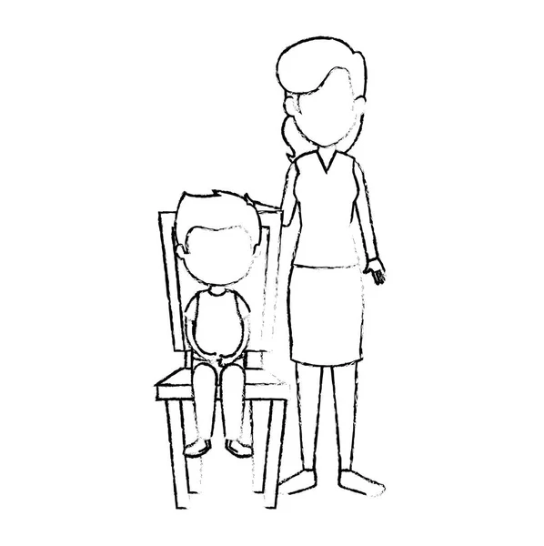 Мать с маленьким мальчиком в кресле персонажей — стоковый вектор
