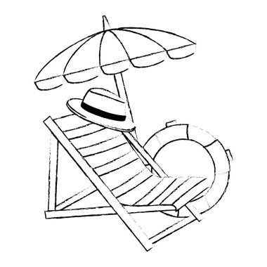 şemsiye ve float ile plaj sandalyesi
