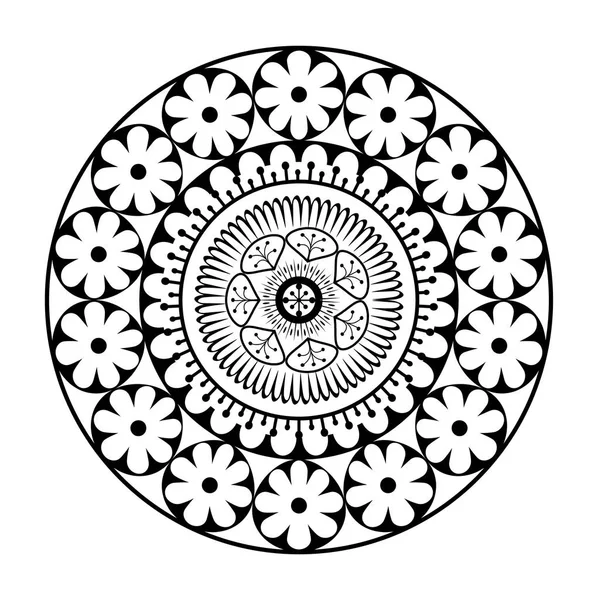 Mandala monocromo y circular — Archivo Imágenes Vectoriales