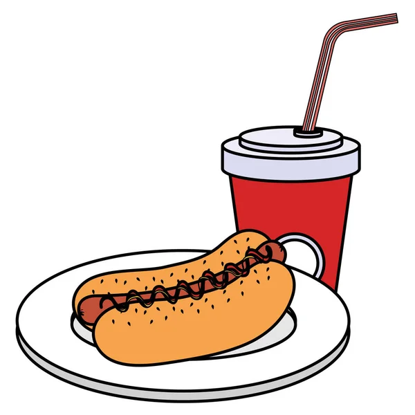 Delizioso hot dog e soda — Vettoriale Stock