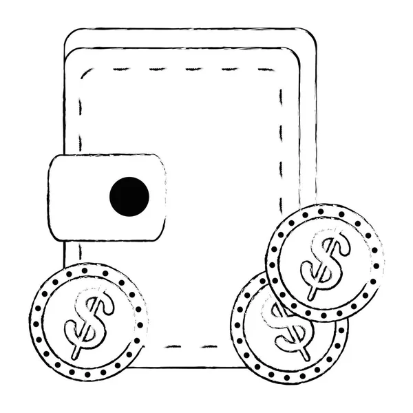 Wallet with coins money — Stock Vector