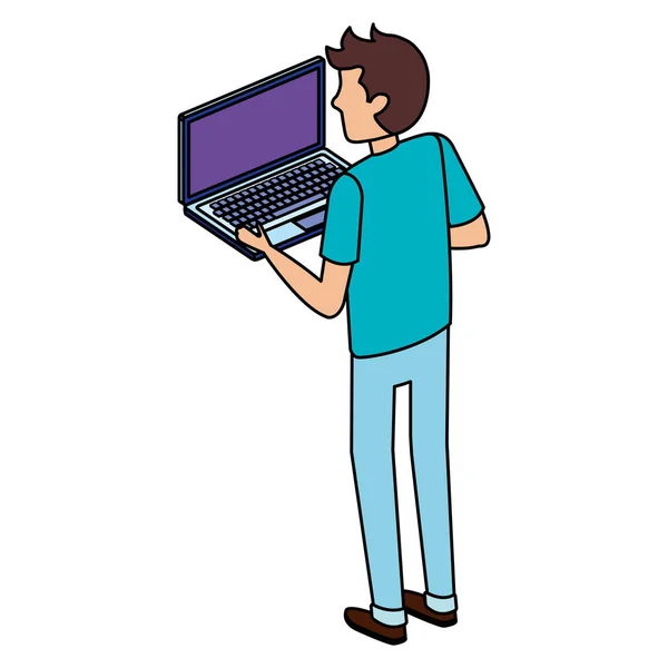 Jeune homme avec ordinateur portable — Image vectorielle