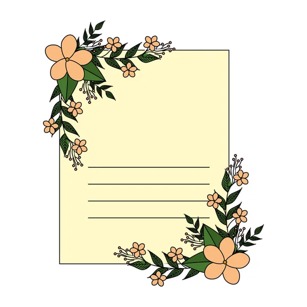 Cartão postal com flores e folhas decoração — Vetor de Stock