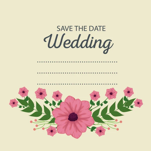 Carte de mariage avec fleurs et branches décoration — Image vectorielle
