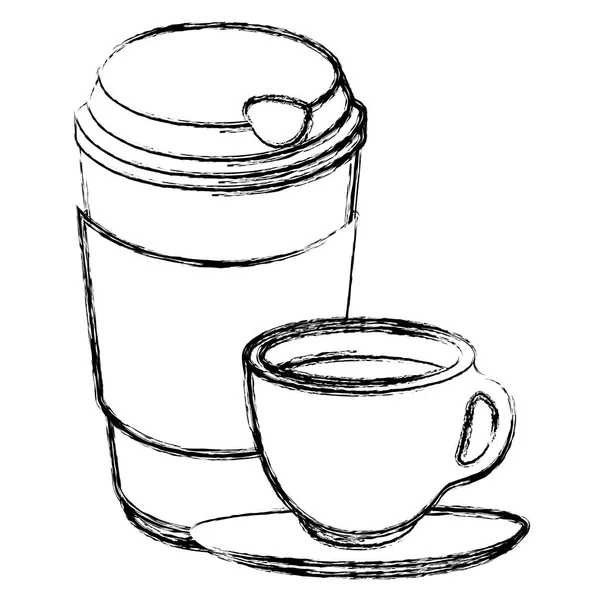 Taza de café y recipiente de plástico — Archivo Imágenes Vectoriales