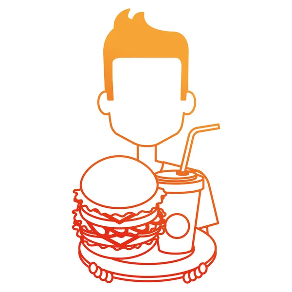 Lezzetli burger ve soda ile adam — Stok Vektör