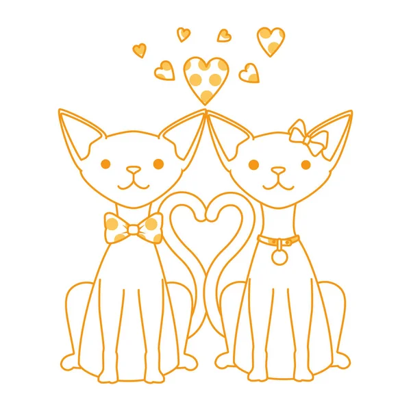 Lindo pareja gatos mascotas con corazones caracteres — Archivo Imágenes Vectoriales