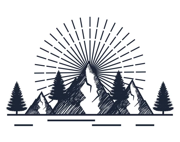 雪山与松树树漫游冒险 — 图库矢量图片