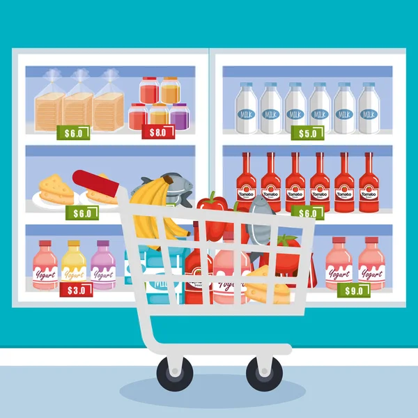 Prateleira de supermercado com produtos —  Vetores de Stock