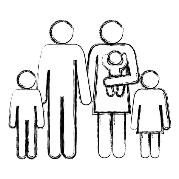 Father and mother with kids silhouettes — Stock Vector