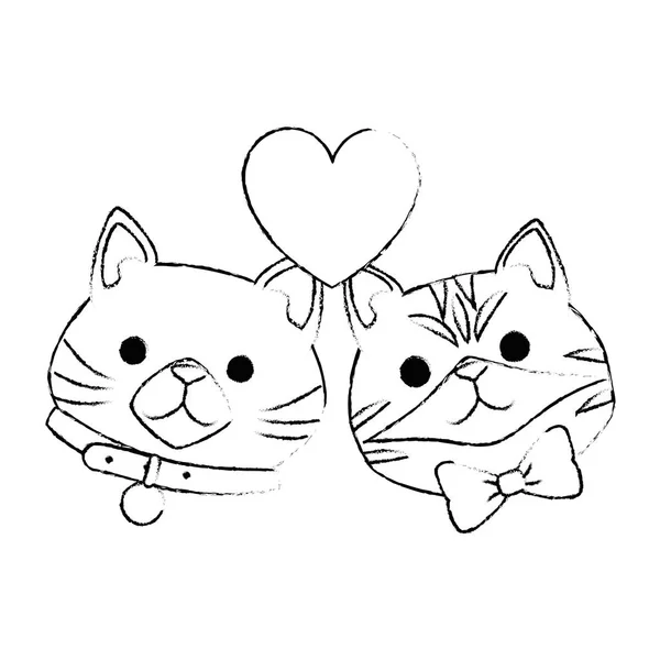 Cute koty maskotki głowę z postaciami serca — Wektor stockowy