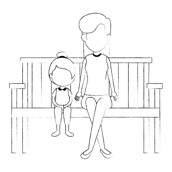 Hija con madre en los personajes de la silla del parque — Vector de stock