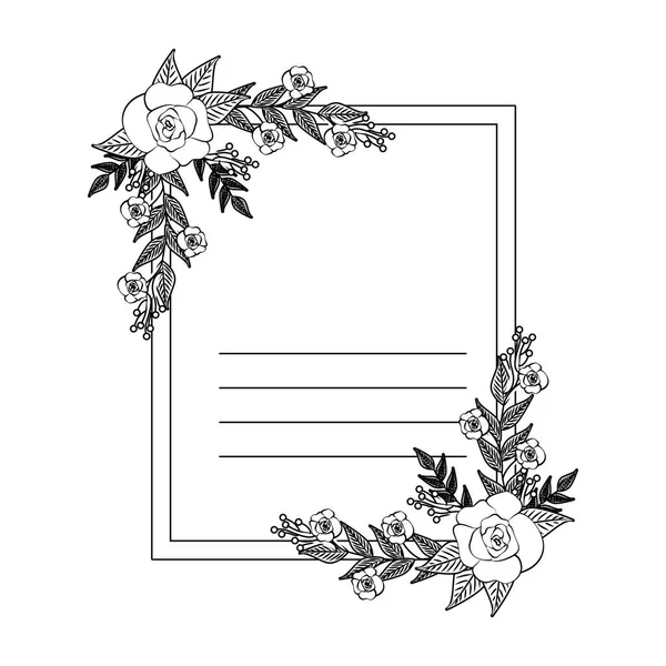 Cartão postal com decoração de rosas e folhas — Vetor de Stock