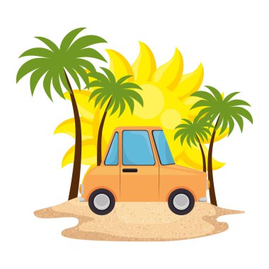 araba sahnesi ile ağaç palmiye