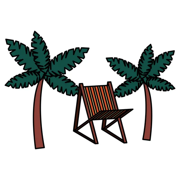 Palmeras con silla de playa — Vector de stock