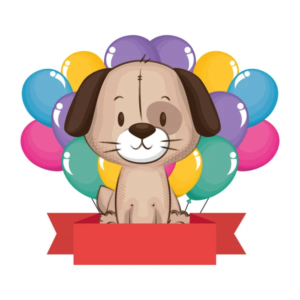 Balonlar helyum ile sevimli ve sevimli köpek — Stok Vektör