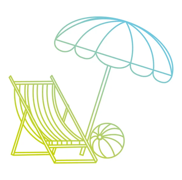 Дерев'яний пляжний стілець з парасолькою і повітряною кулею — стоковий вектор
