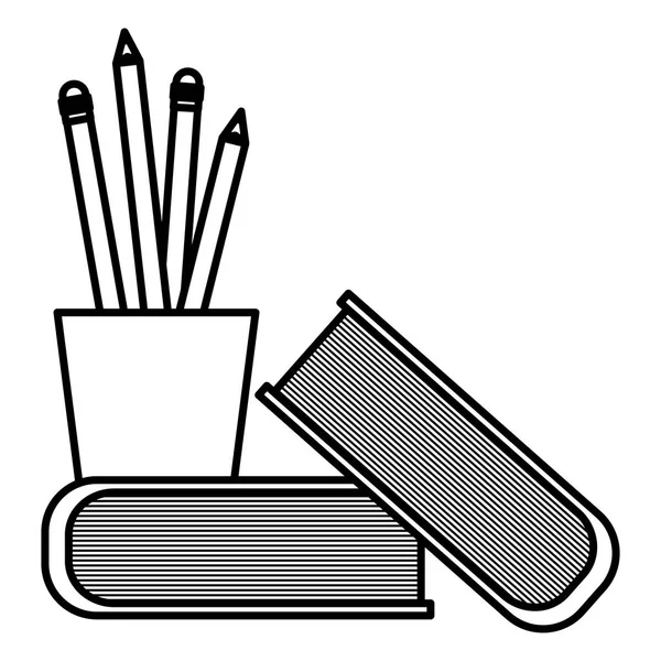 Porta-lápis com livros —  Vetores de Stock