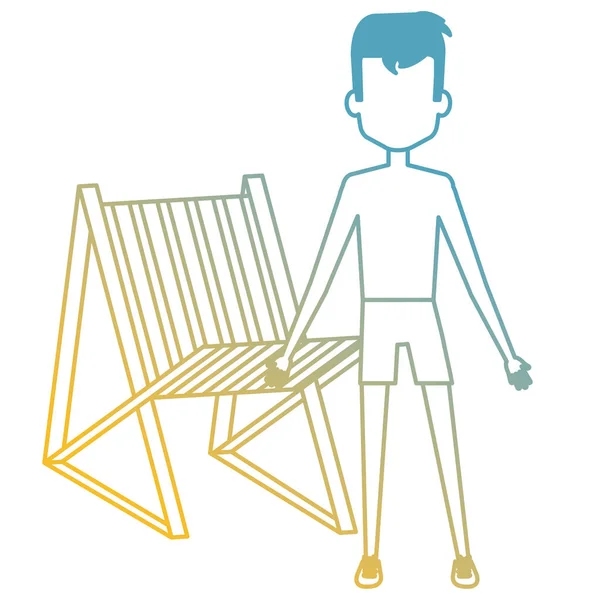 Niño con traje de baño y silla de playa — Vector de stock